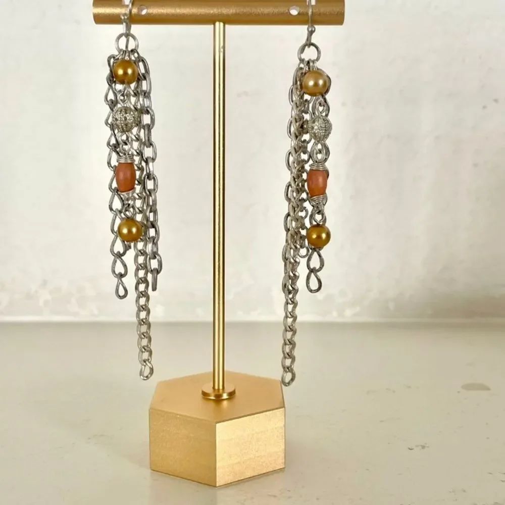 Long silver chain earrings with beads